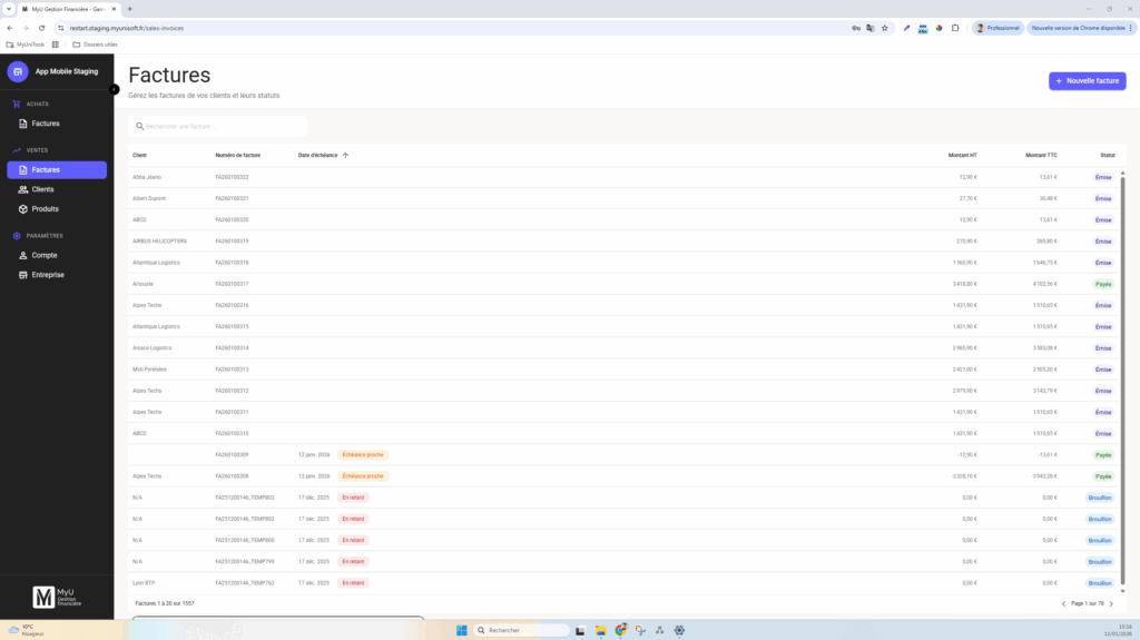 capture GC First Capture liste des factures